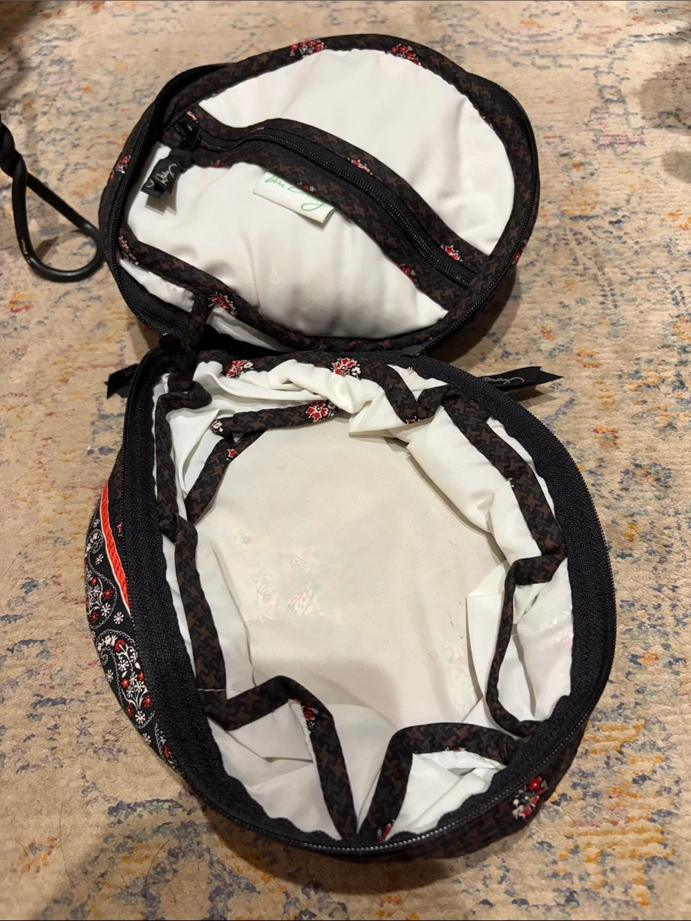 Vera Bradley Quilted Round Crossbody Bag in Black and Red Floral